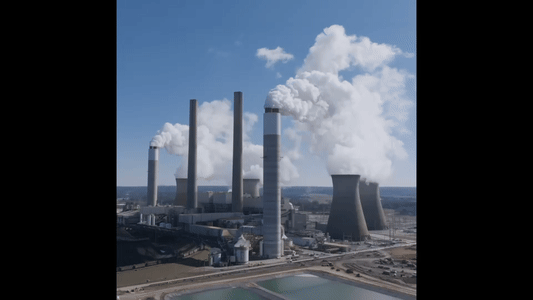 a reverse gif of a nuclear plant that looks like sucking up the pollution